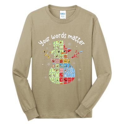 Your Words Retromatter Speech Pathology Aac Snowman Xmas Tall Long Sleeve T-Shirt