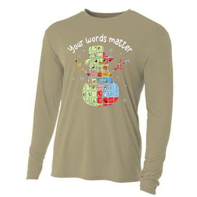 Your Words Retromatter Speech Pathology Aac Snowman Xmas Cooling Performance Long Sleeve Crew