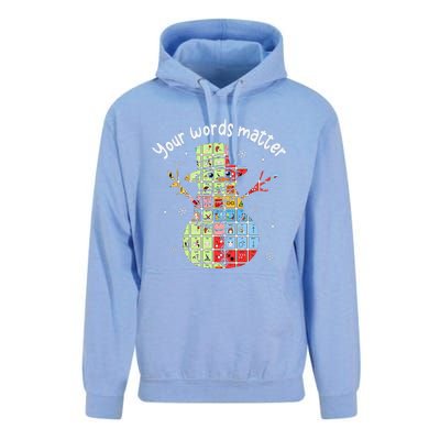 Your Words Retromatter Speech Pathology Aac Snowman Xmas Unisex Surf Hoodie