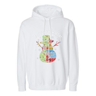 Your Words Retromatter Speech Pathology Aac Snowman Xmas Garment-Dyed Fleece Hoodie