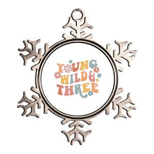 Young Wild & Three Retro Groovy 3rd Birthday Metallic Star Ornament