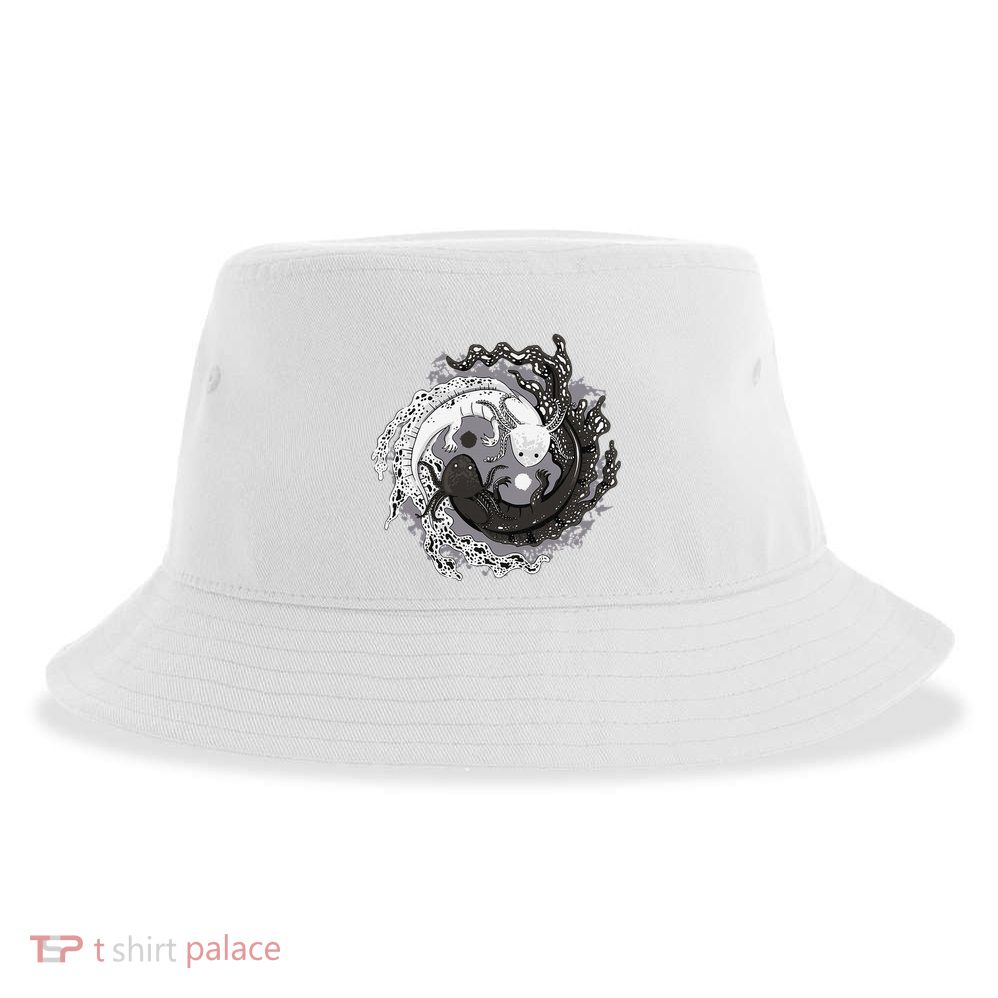 Yin Yang Axolotls Zen Axolotl Meditation Yoga Sustainable Bucket Hat