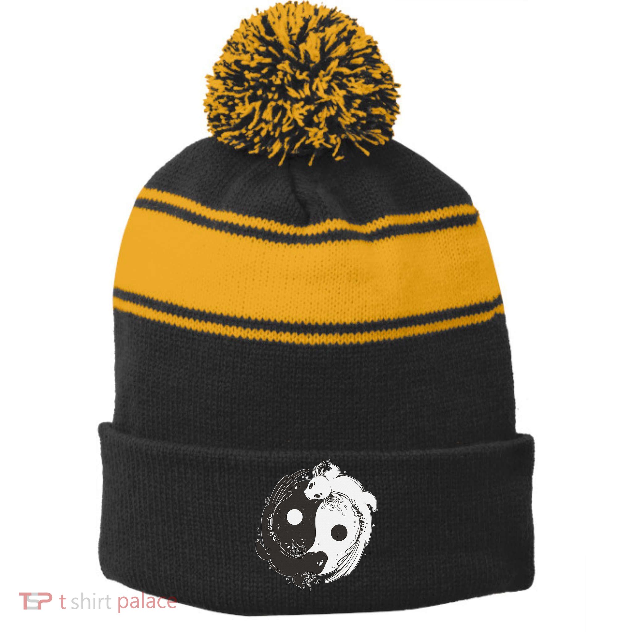 Yin Yang Axolotls  Zen Axolotl Meditation Yoga   Stripe Pom Pom Beanie