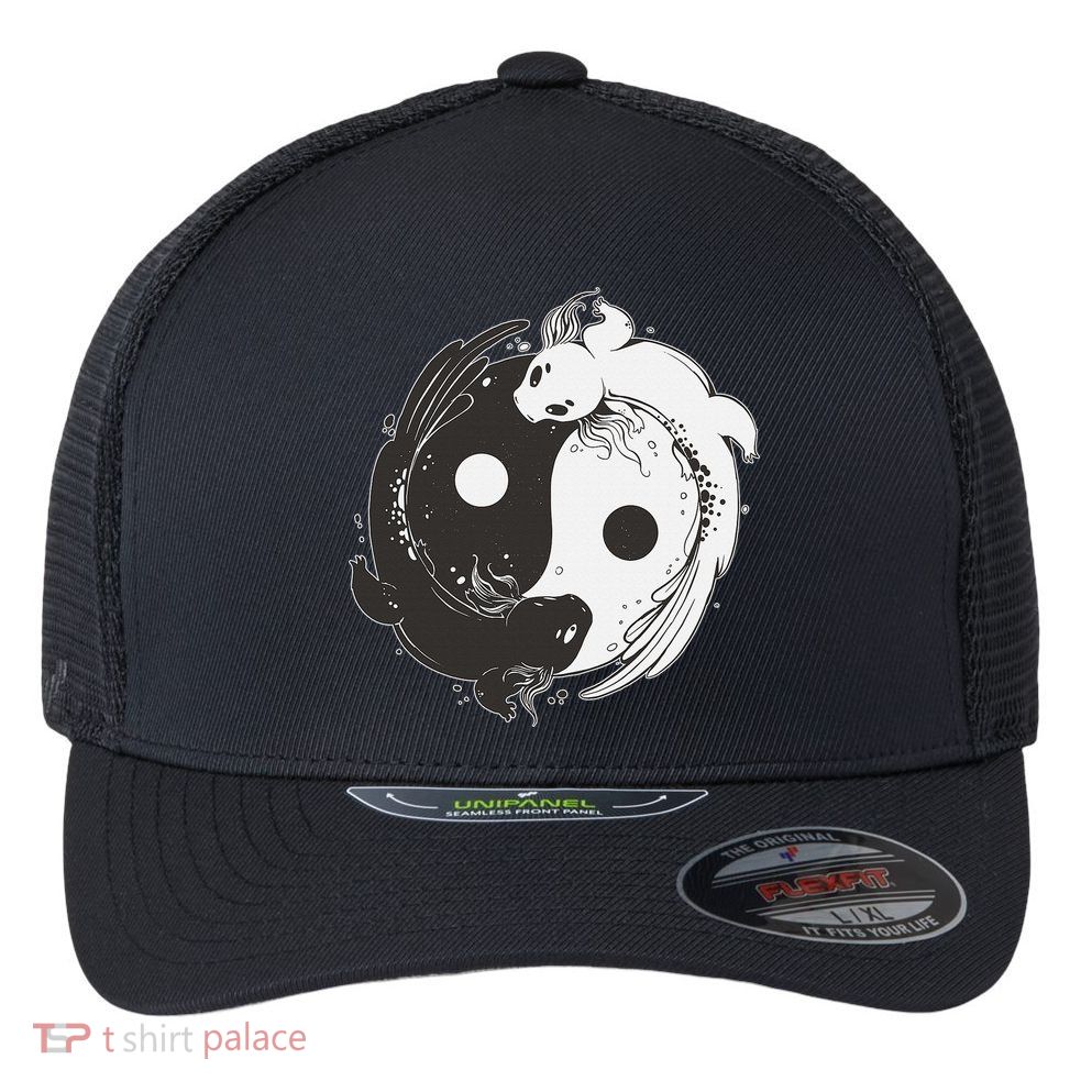 Yin Yang Axolotls  Zen Axolotl Meditation Yoga   Flexfit Unipanel Trucker Cap