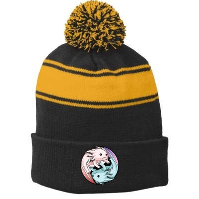 Ying Yang Axolotls Stripe Pom Pom Beanie