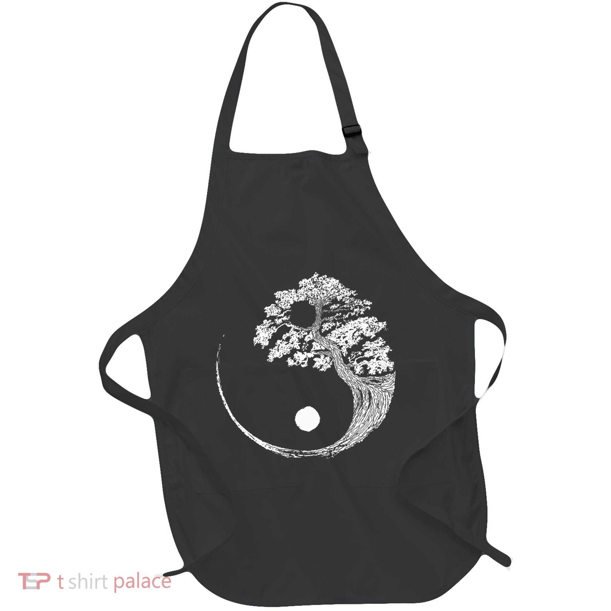 Yin Yang Bonsai Tree Japanese Buddhist Zen Full-Length Apron With Pockets