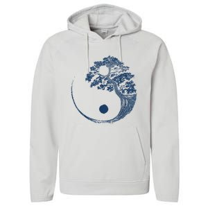 Yin Yang Blue Bonsai Tree Japanese Buddhist Zen Performance Fleece Hoodie