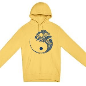 Yin Yang Blue Bonsai Tree Japanese Buddhist Zen Premium Pullover Hoodie