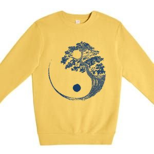 Yin Yang Blue Bonsai Tree Japanese Buddhist Zen Premium Crewneck Sweatshirt