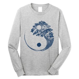 Yin Yang Blue Bonsai Tree Japanese Buddhist Zen Long Sleeve Shirt