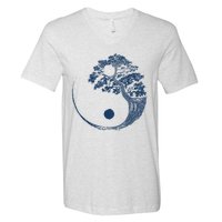 Yin Yang Blue Bonsai Tree Japanese Buddhist Zen V-Neck T-Shirt