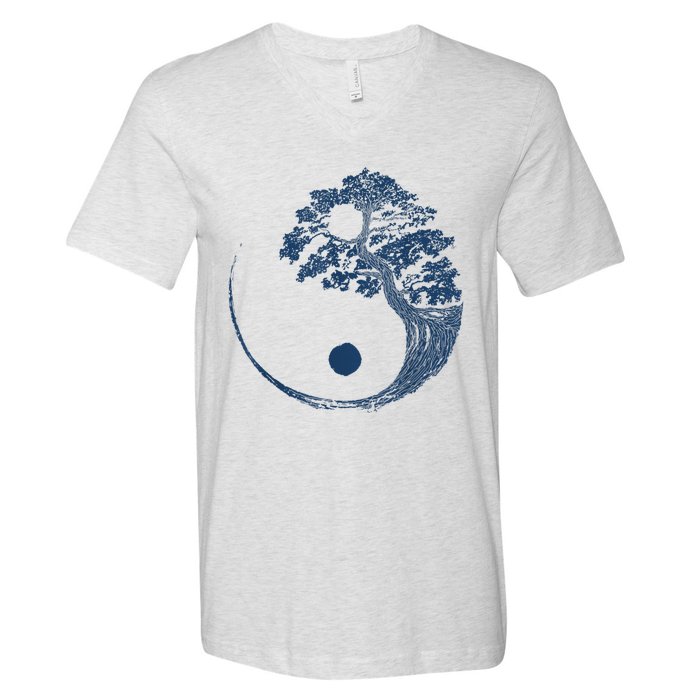 Yin Yang Blue Bonsai Tree Japanese Buddhist Zen V-Neck T-Shirt