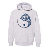 Yin Yang Blue Bonsai Tree Japanese Buddhist Zen Premium Hoodie