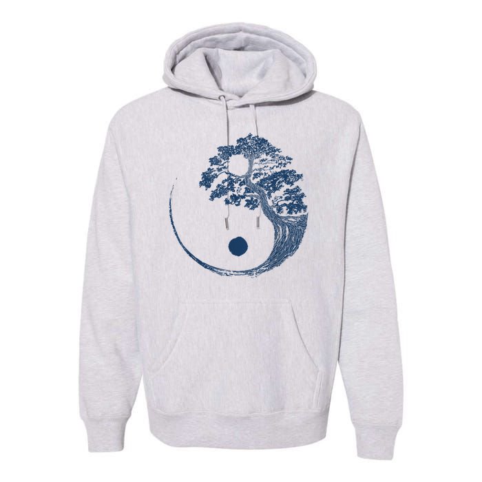 Yin Yang Blue Bonsai Tree Japanese Buddhist Zen Premium Hoodie