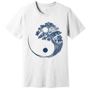 Yin Yang Blue Bonsai Tree Japanese Buddhist Zen Premium T-Shirt