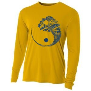 Yin Yang Blue Bonsai Tree Japanese Buddhist Zen Cooling Performance Long Sleeve Crew