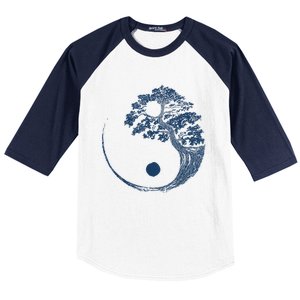 Yin Yang Blue Bonsai Tree Japanese Buddhist Zen Baseball Sleeve Shirt