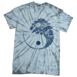 Yin Yang Blue Bonsai Tree Japanese Buddhist Zen Tie-Dye T-Shirt