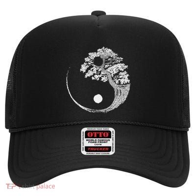 Yin Yang Bonsai Tree Japanese Buddhist Zen High Crown Mesh Back Trucker Hat