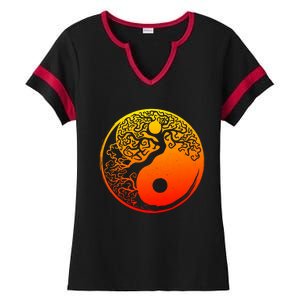 Yin Yang Bonsai Tree Japanese Cute Gift Golden Sun Buddhist Zen Ladies Halftime Notch Neck Tee