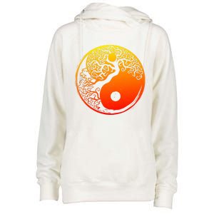 Yin Yang Bonsai Tree Japanese Cute Gift Golden Sun Buddhist Zen Womens Funnel Neck Pullover Hood