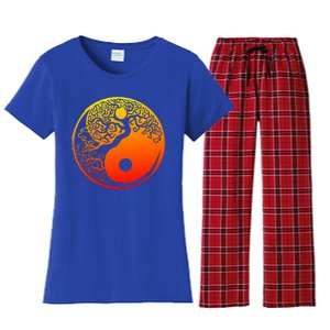 Yin Yang Bonsai Tree Japanese Cute Gift Golden Sun Buddhist Zen Women's Flannel Pajama Set