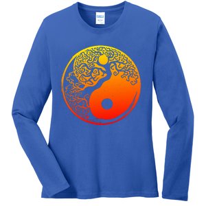 Yin Yang Bonsai Tree Japanese Cute Gift Golden Sun Buddhist Zen Ladies Long Sleeve Shirt