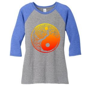 Yin Yang Bonsai Tree Japanese Cute Gift Golden Sun Buddhist Zen Women's Tri-Blend 3/4-Sleeve Raglan Shirt