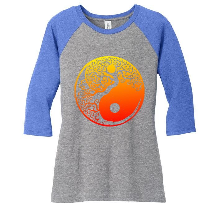 Yin Yang Bonsai Tree Japanese Cute Gift Golden Sun Buddhist Zen Women's Tri-Blend 3/4-Sleeve Raglan Shirt