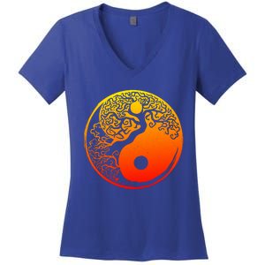 Yin Yang Bonsai Tree Japanese Cute Gift Golden Sun Buddhist Zen Women's V-Neck T-Shirt