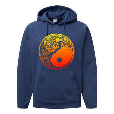 Yin Yang Bonsai Tree Japanese Cute Gift Golden Sun Buddhist Zen Performance Fleece Hoodie