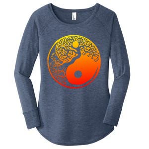 Yin Yang Bonsai Tree Japanese Cute Gift Golden Sun Buddhist Zen Women's Perfect Tri Tunic Long Sleeve Shirt