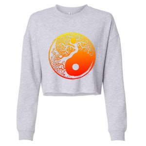 Yin Yang Bonsai Tree Japanese Cute Gift Golden Sun Buddhist Zen Cropped Pullover Crew