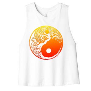 Yin Yang Bonsai Tree Japanese Cute Gift Golden Sun Buddhist Zen Women's Racerback Cropped Tank