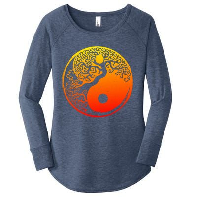 Yin Yang Bonsai Tree Japanese Gift Golden Sun Buddhist Zen Women's Perfect Tri Tunic Long Sleeve Shirt