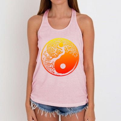 Yin Yang Bonsai Tree Japanese Gift Golden Sun Buddhist Zen Women's Knotted Racerback Tank