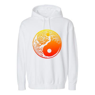 Yin Yang Bonsai Tree Japanese Gift Golden Sun Buddhist Zen Garment-Dyed Fleece Hoodie