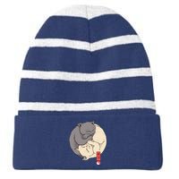 Yin Yang Cats Striped Beanie with Solid Band