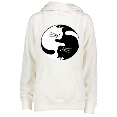 Ying Yang Cat Essential Womens Funnel Neck Pullover Hood