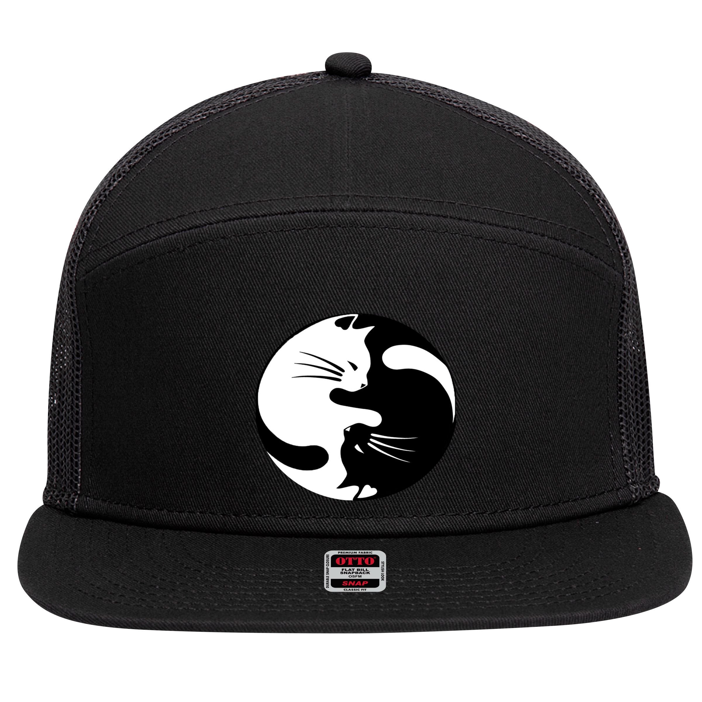 Ying Yang Cat 7 Panel Mesh Trucker Snapback Hat