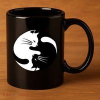 Ying Yang Cat 11oz C Handle Ceramic Mug
