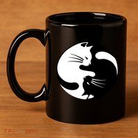 Ying Yang Cat 11oz C Handle Ceramic Mug