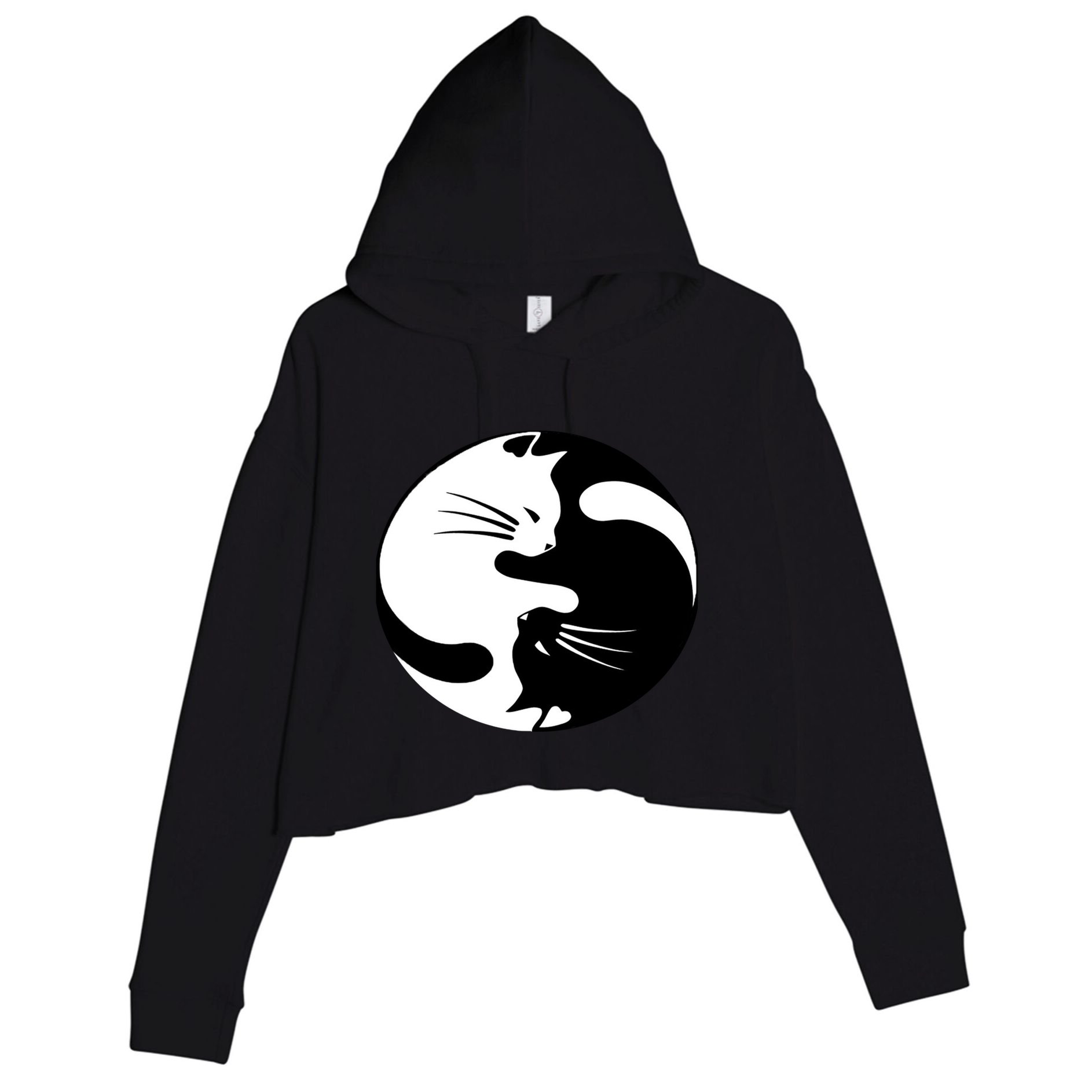 Ying Yang Cat Crop Fleece Hoodie