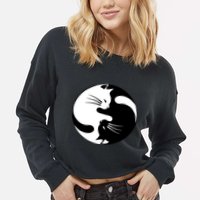 Ying Yang Cat Cropped Pullover Crew