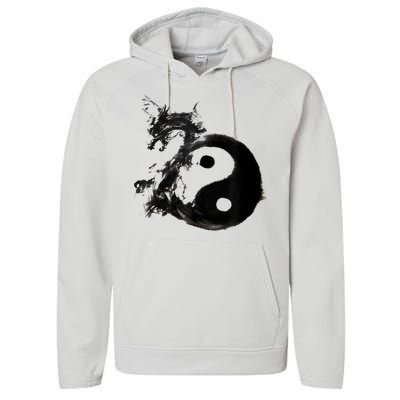 Yin Yang Dragon Water Ink Chinese Tai Chi Performance Fleece Hoodie