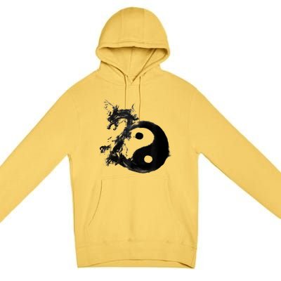 Yin Yang Dragon Water Ink Chinese Tai Chi Premium Pullover Hoodie