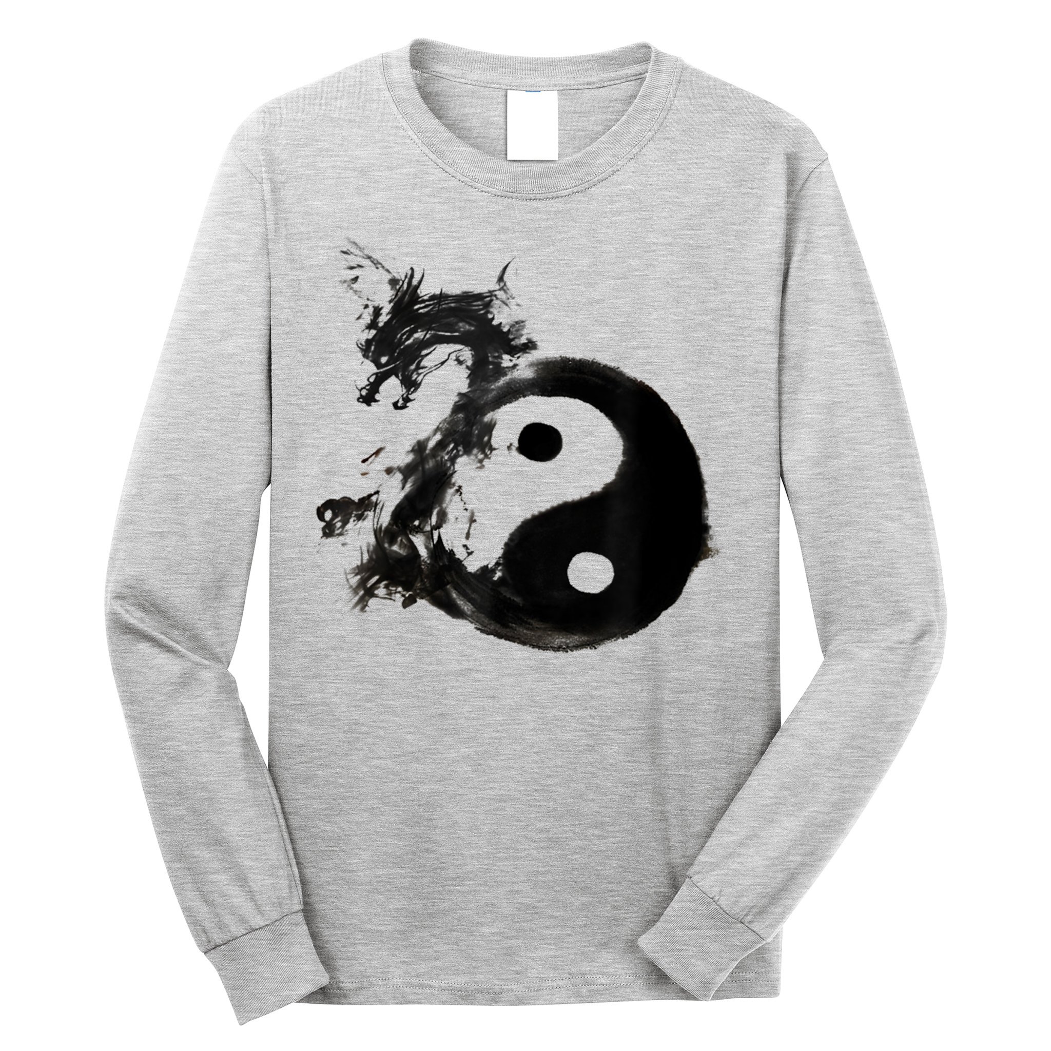 Yin Yang Dragon Water Ink Chinese Tai Chi Long Sleeve Shirt