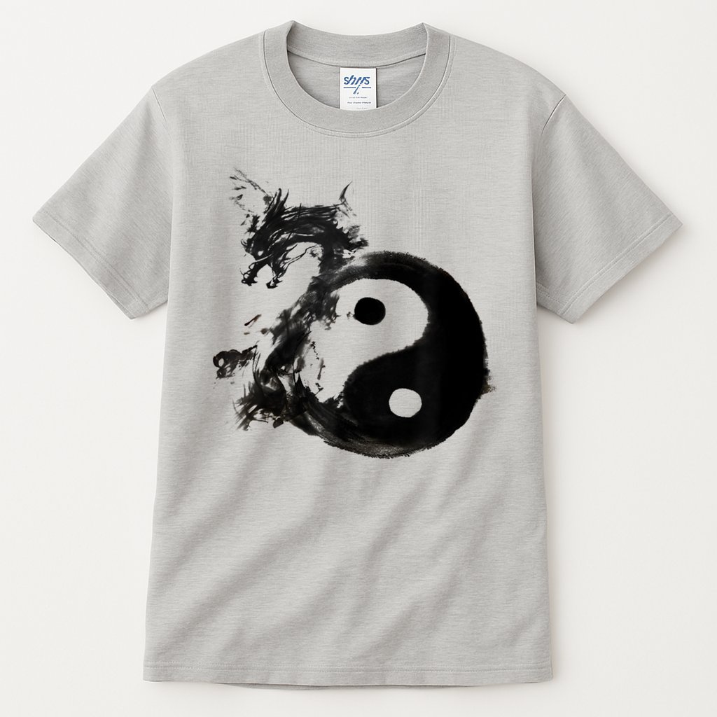 Yin Yang Dragon Water Ink Chinese Tai Chi Tall T-Shirt
