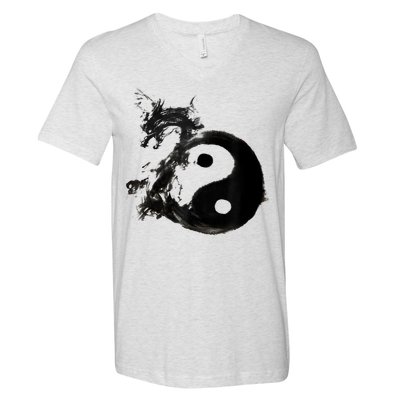 Yin Yang Dragon Water Ink Chinese Tai Chi V-Neck T-Shirt