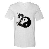 Yin Yang Dragon Water Ink Chinese Tai Chi V-Neck T-Shirt